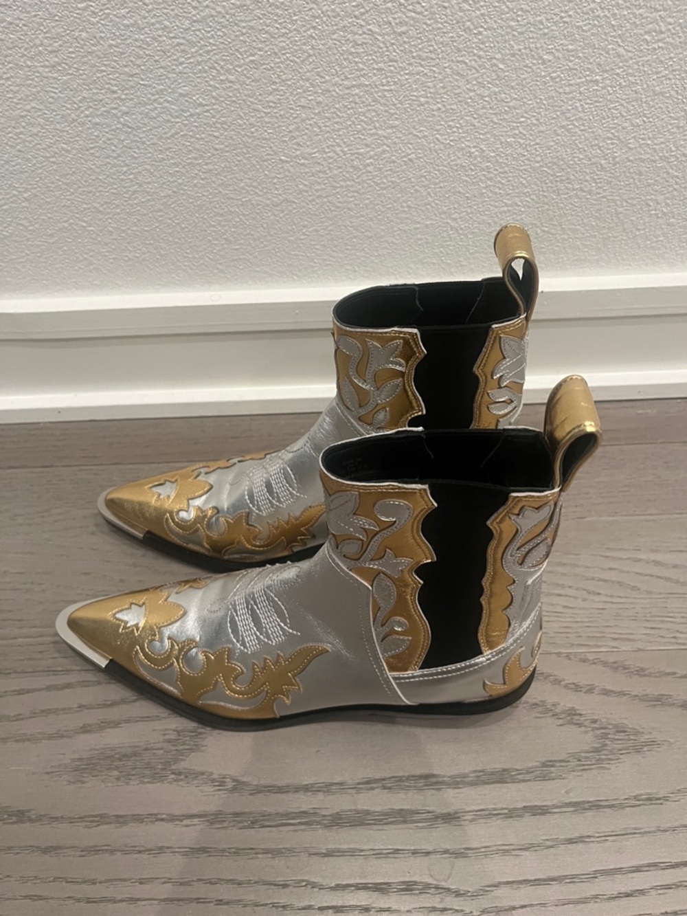 Paco Rabanne X H&M Silver and Gold Pointed Chelsea Booties 38 - Picture 5 of 9